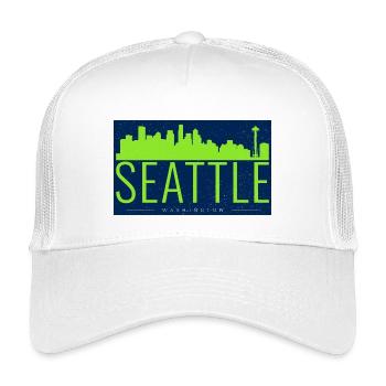 Seattle Skyline Bright Green Silhouette - Kids’ Trucker Cap - white - Front