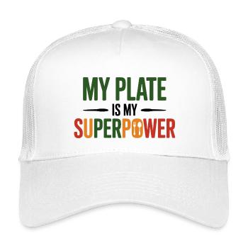 Mein Teller ist mein Superpower-Ernährungsexperte - Kinder Trucker-Cap - Weiß - Vorne
