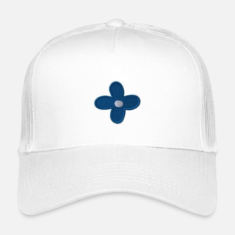 Blaue Blume bestickt - Kinder Trucker-Cap - Weiß