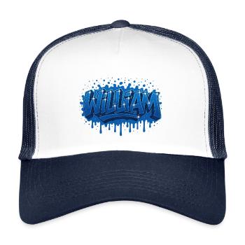 Graffiti First Name WIlliam Gift Ideal Printable - Kids’ Trucker Cap - white/navy - Front