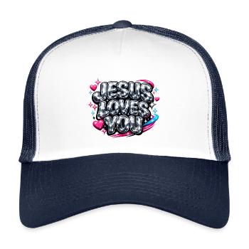 Jésus t’aime Streetwear - Casquette trucker enfant - blanc/marine - Devant