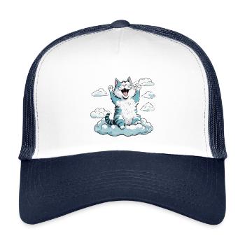Cat waking up, cat humor! - Kids’ Trucker Cap - white/navy - Front