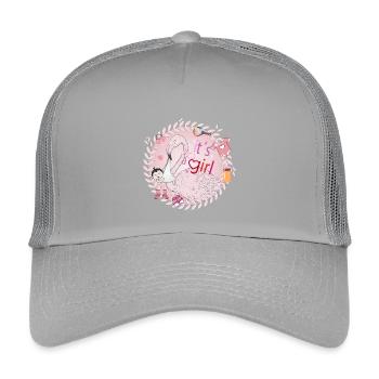 Flamingo mit Baby und Baby Utensilien in Rosa - Kinder Trucker-Cap - Hellgrau - Vorne