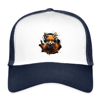 Fuchs mit Kopfhörer Splatterkunst - Kinder Trucker-Cap - Weiß/Navy - Vorne