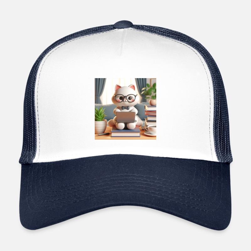 Chat d’ordinateur 3D - Casquette trucker enfant - blanc/marine