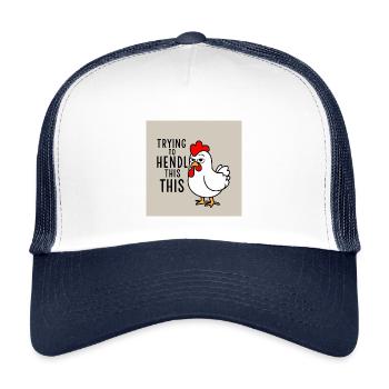 Comic Huhn "Trying to Hendl this" - Kinder Trucker-Cap - Weiß/Navy - Vorne