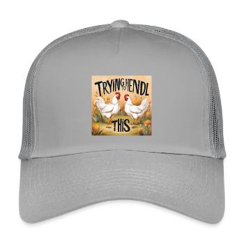 Chickens "Trying to Hendl this" - Kids’ Trucker Cap - light grey - Front