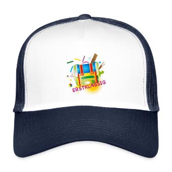 Erstklassiger Schulranzen bunt & kreativ - Kinder Trucker-Cap - Weiß/Navy - Vorne