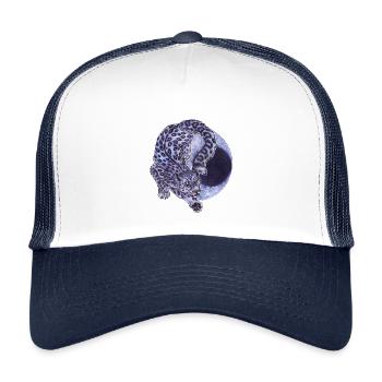 Cooler Schneeleopard Raubkatze vor Mondsichel Mond - Kinder Trucker-Cap - Weiß/Navy - Vorne