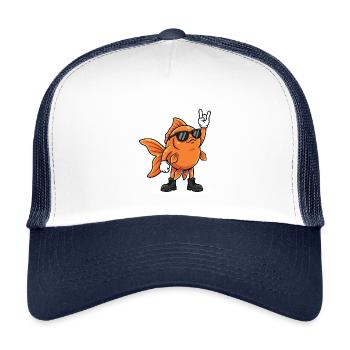 Musique rock, poisson rouge, heavy metal, drôle - Casquette trucker enfant - blanc/marine - Devant