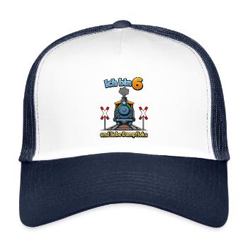 Ich bin 6 und liebe Dampflok - Kinder Trucker-Cap - Weiß/Navy - Vorne