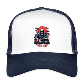 UNDEAD VIBES, Undead Skeleton with a Guitar - Kids’ Trucker Cap - white/navy - Front