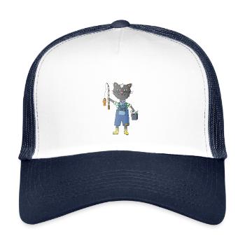 Chat de pêche à la fourrure et au poisson - Casquette trucker enfant - blanc/marine - Devant