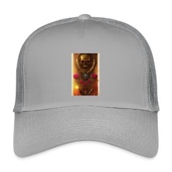 Crâne et os croisés avec des roses - Casquette trucker enfant - gris clair - Devant