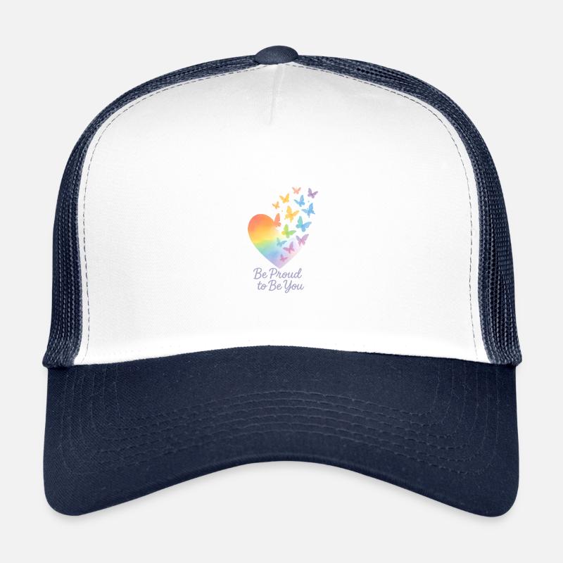 Be Proud to Be You – Regenbogen-Herz mit Message - Kinder Trucker-Cap - Weiß/Navy