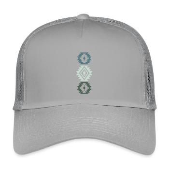 Geometric Ethnic Design in Blue and Green Tones - Kids’ Trucker Cap - light grey - Front