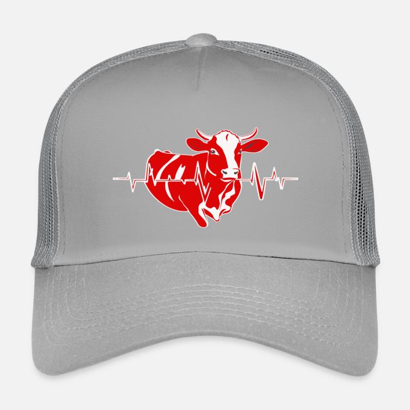 Red cow with heartbeat line Kids’ Trucker Cap
