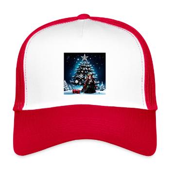 Lutin de Noël avec chaton. - Casquette trucker enfant - blanc/rouge - Devant