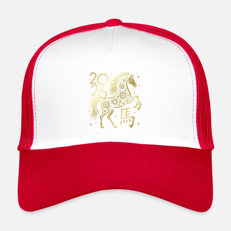 Chinesisches Neujahr des Pferdes 2026 - Kinder Trucker-Cap - Weiß/Rot