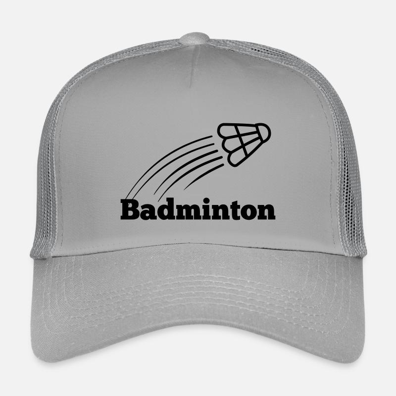 Badminton text with shuttle flying up Kids’ Trucker Cap