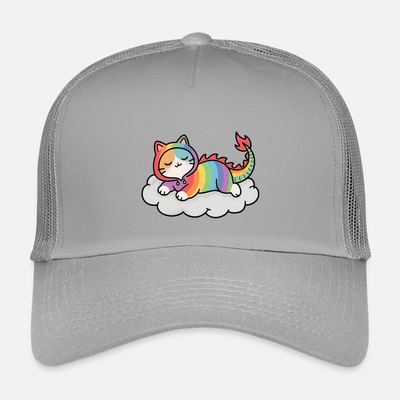 Entspannte Regenbogen-Drachenkatze auf Wolke - Kinder Trucker-Cap - Hellgrau