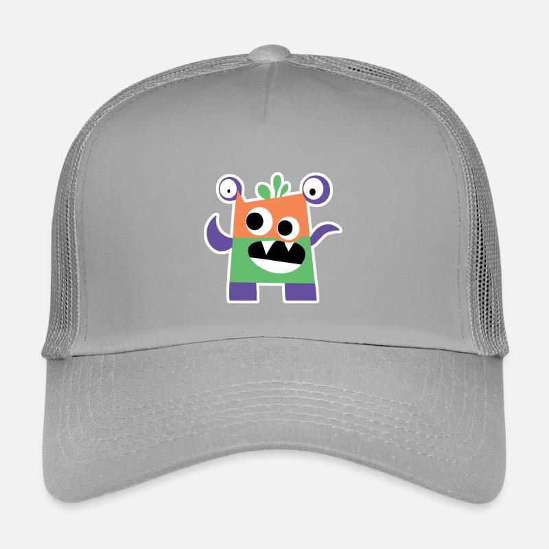 Buntes Blockmonster | Lustiges geometrisches Chibi - Kinder Trucker-Cap - Hellgrau