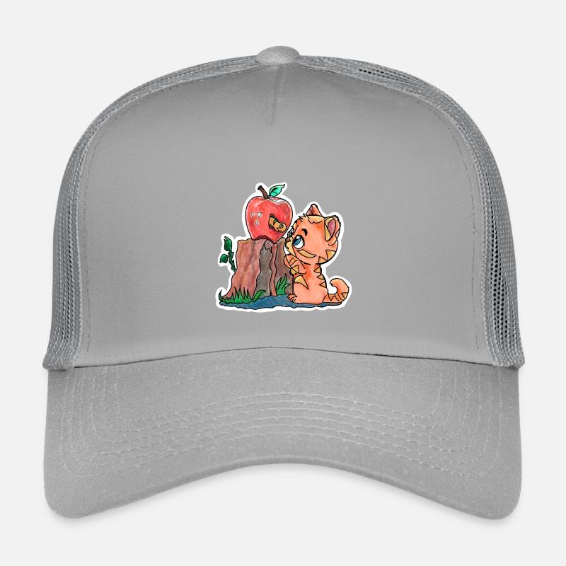Kleines Kätzchen und der Wurm im Apfel - Kinder Trucker-Cap - Hellgrau
