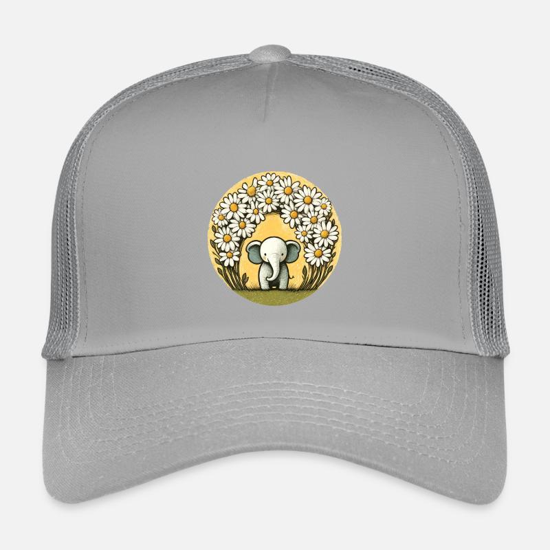 Elefant im Gänseblümchen-Ring - Kinder Trucker-Cap - Hellgrau