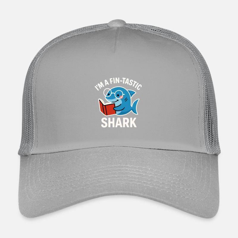Fin-Tastic Shark liest Buch - Kinder Trucker-Cap - Hellgrau