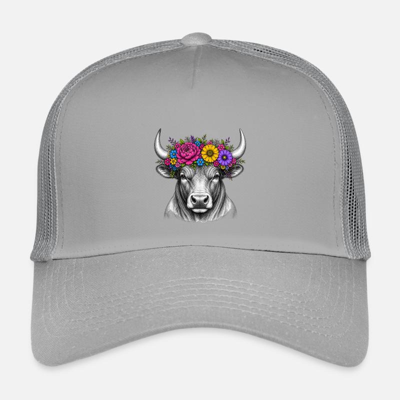 Blumenkranz-Stierkopf Illustration Kinder Trucker-Cap