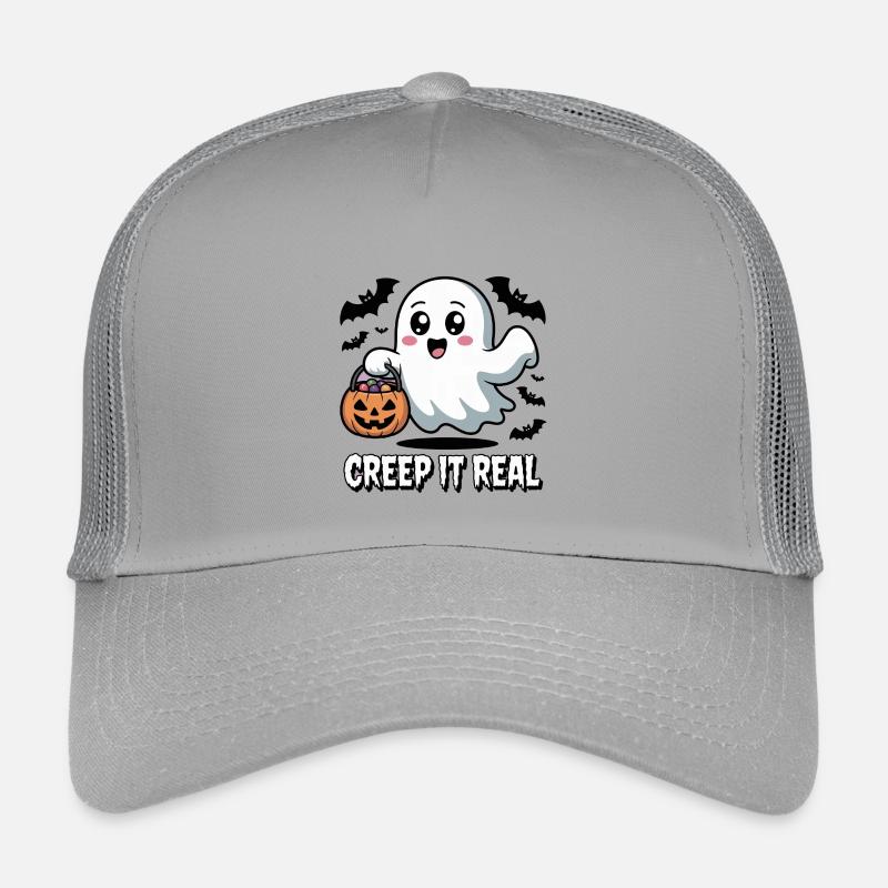 Creep It Real cute ghost holding a pumpkin Kids’ Trucker Cap