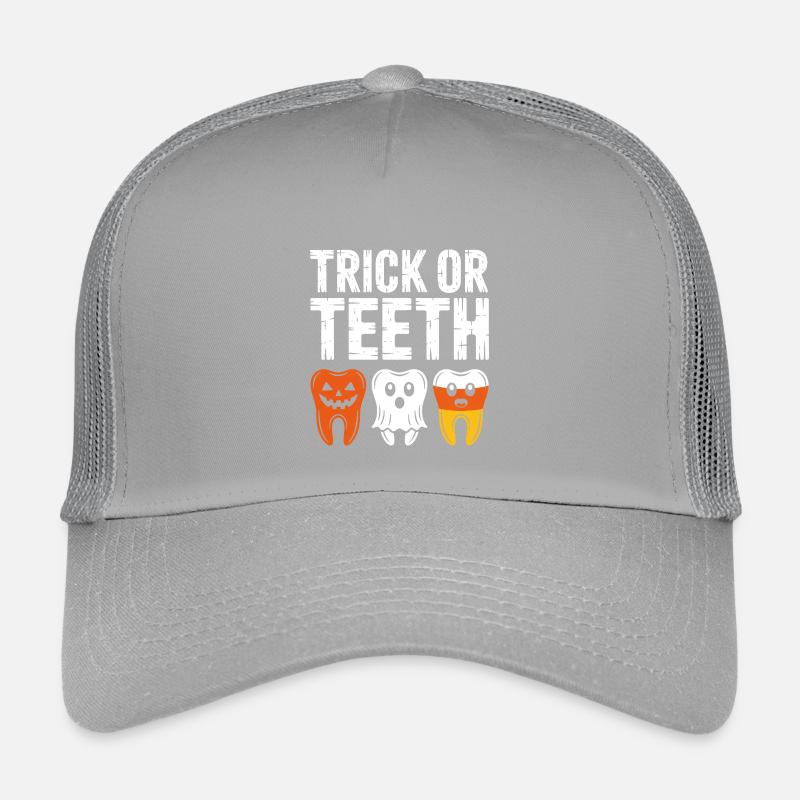 Trick or Teeth Halloween Tee - Kids’ Trucker Cap - light grey