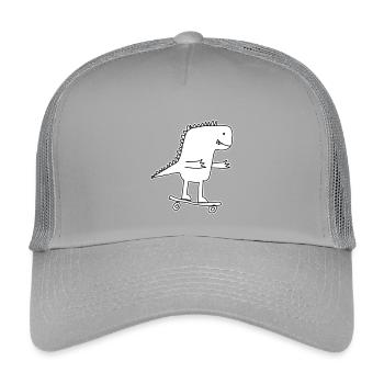 Dino Skateboard Cartoon, Cool Dinosaur Nerd Kids - Kids’ Trucker Cap - light grey - Front