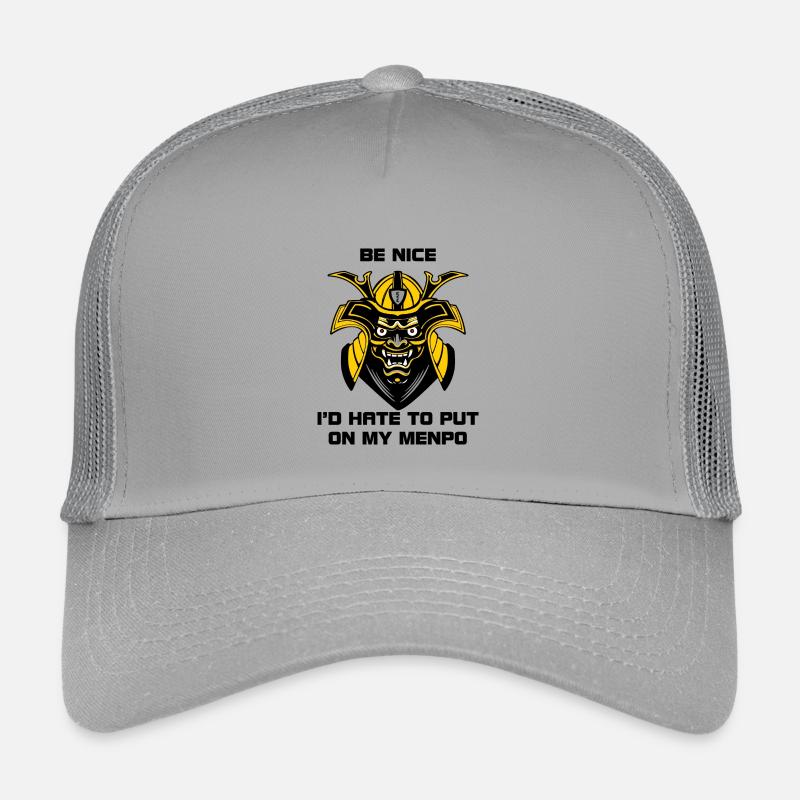 Gelb-schwarzer Menpo mit Warntext Kinder Trucker-Cap