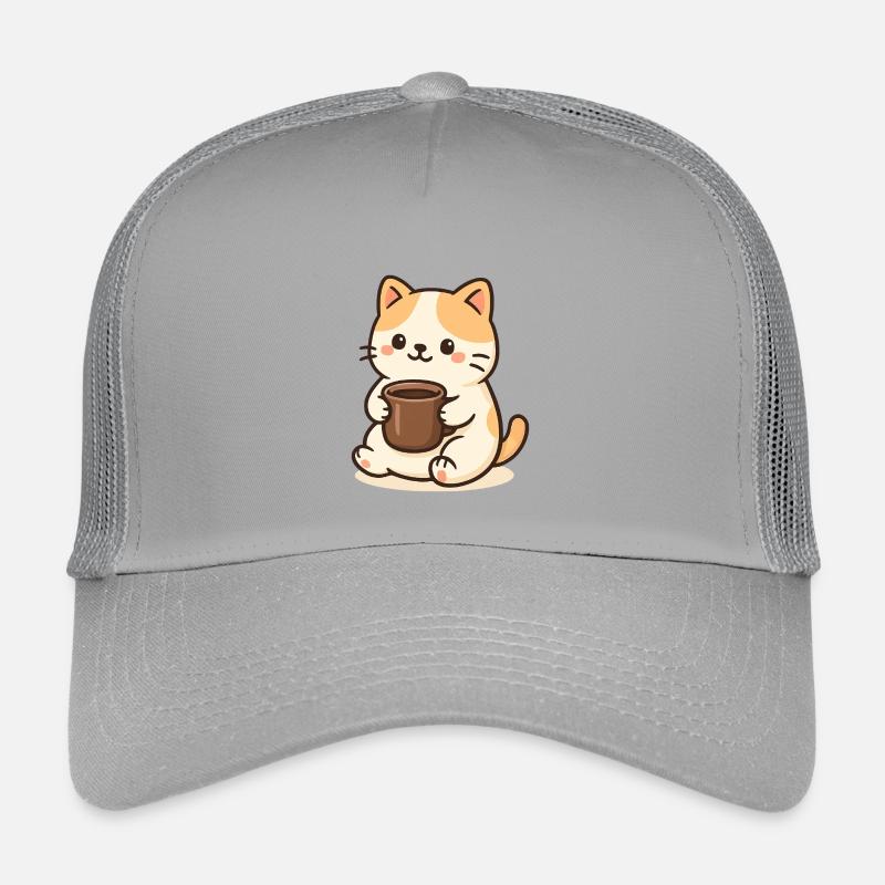 Cat with Cup - Kinder Trucker-Cap - Hellgrau