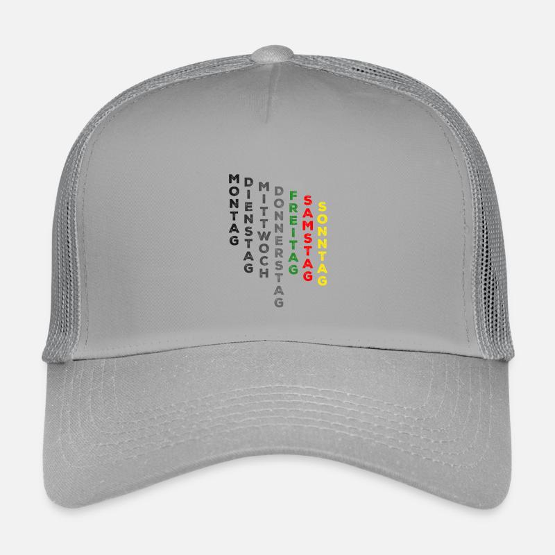 Die Woche , Freitag - grün, Samstag - rot, Sonntag - Kinder Trucker-Cap - Hellgrau