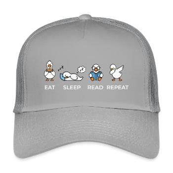 Eat Sleep Read Repeat – Lustiges Bücherwurm Gänse  - Kinder Trucker-Cap - Hellgrau - Vorne
