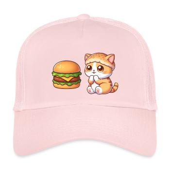 Cute Cat Cartoon Fast Food Cheeseburger - Kids’ Trucker Cap - pale pink - Front