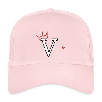 Lettre v couronne cœur - Casquette trucker enfant - rose pâle - Devant