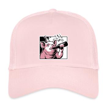 Piggy with Party and Celebration Bottle - Kids’ Trucker Cap - pale pink - Front
