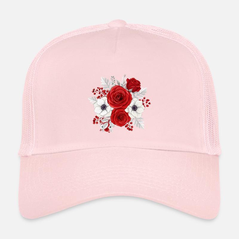 Red and White Floral Bouquet Kids’ Trucker Cap