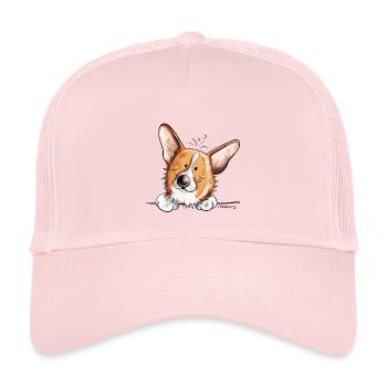 Knuffiger Welsh Corgi Cardigan - Kinder Trucker-Cap - Hellrosa - Vorne
