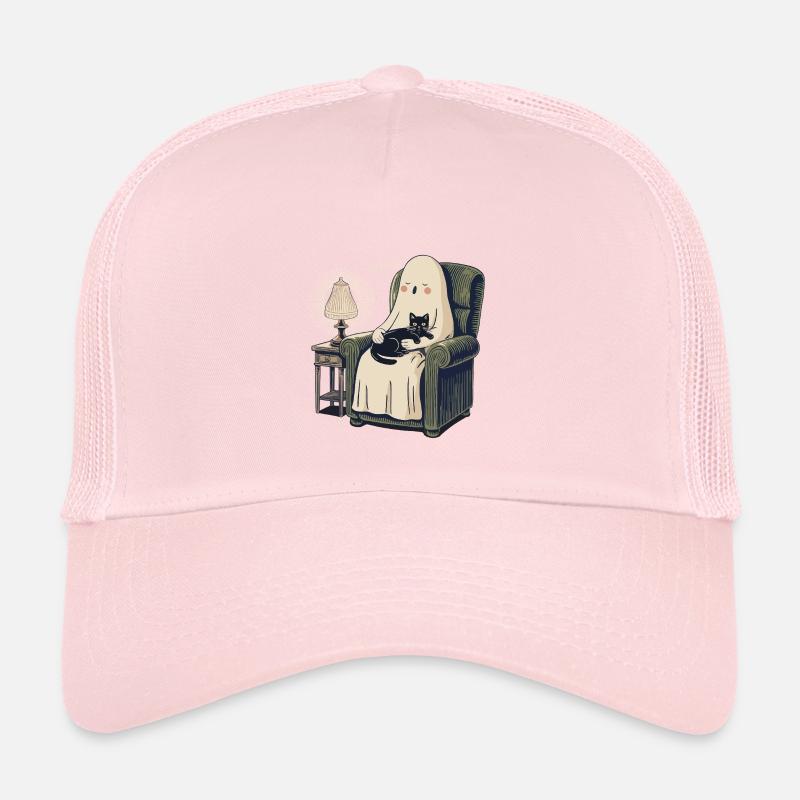 Schlafender Geist und Katze – Gemütliche, gruselige schwarze Katze - Kinder Trucker-Cap - Hellrosa