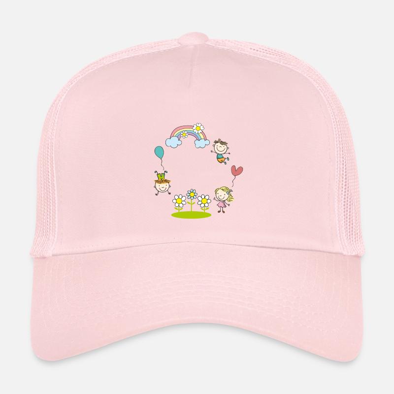 Fröhliche Kinder mit Regenbogen Blumen Luftballon  - Kinder Trucker-Cap - Hellrosa