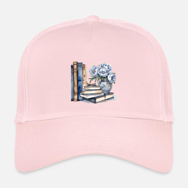 Illustriertes klassisches Buch und Blumenarrangement - Kinder Trucker-Cap - Hellrosa