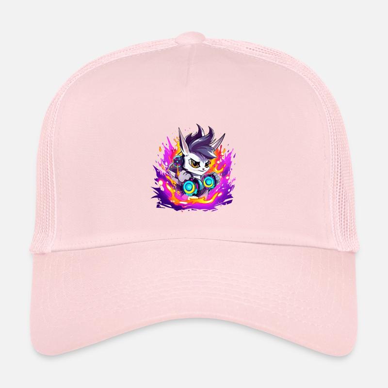 Neon DJ Häschen mit Flammenfarben Kinder Trucker-Cap