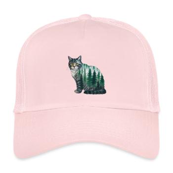 Un chat de la forêt peint à l’aquarelle Chat de la forêt - Casquette trucker enfant - rose pâle - Devant