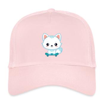 Renard kawaii sur skateboard - Casquette trucker enfant - rose pâle - Devant