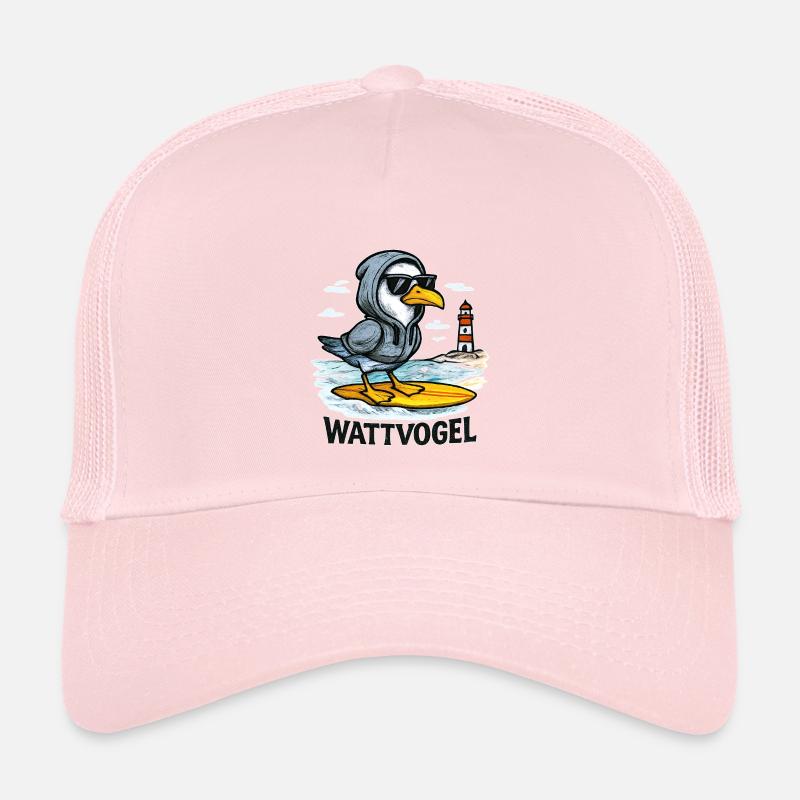 Wattvogel® Surfer-Möwe mit Hoodie & Sonnenbrille - Kinder Trucker-Cap - Hellrosa