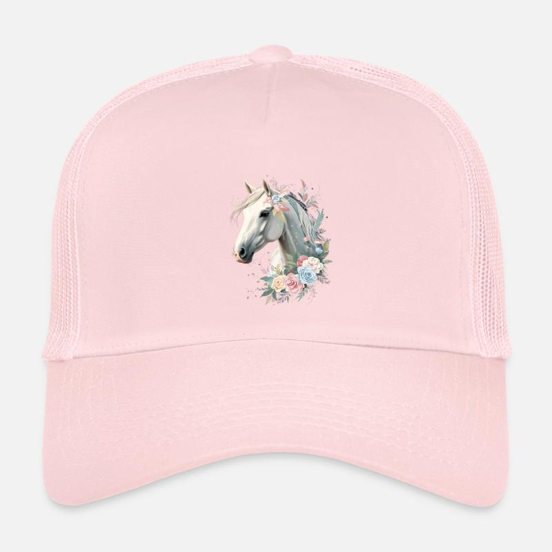 Pferd mit Blumenkranz Aquarell - Kinder Trucker-Cap - Hellrosa
